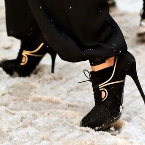 Ralph Lauren Purple Label Collection Black Suede Lace Up Stiletto Heeled Booties